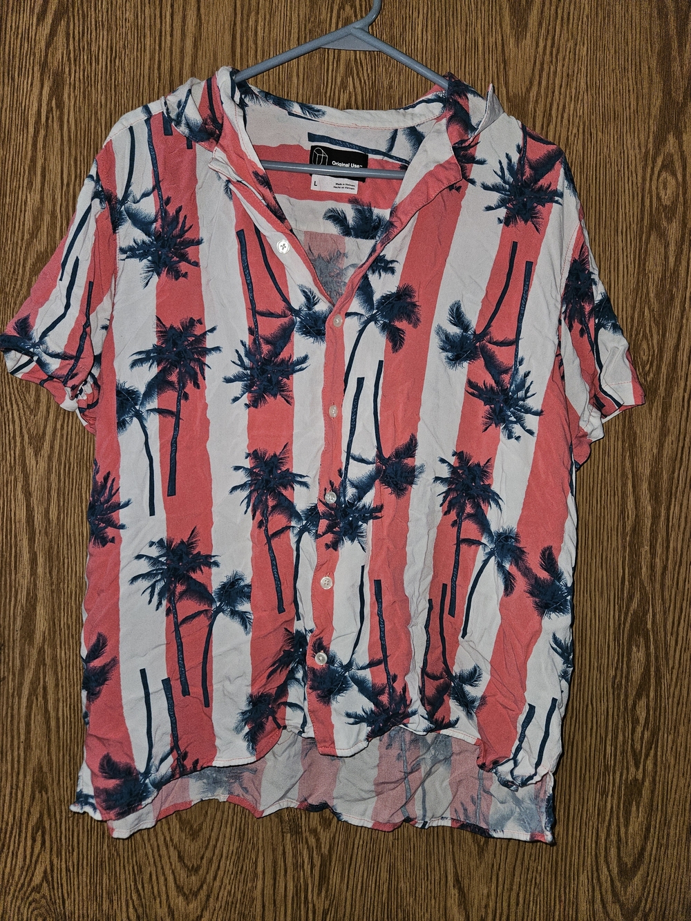 Original Use Palm Tree Stripe Button-Up Shirt